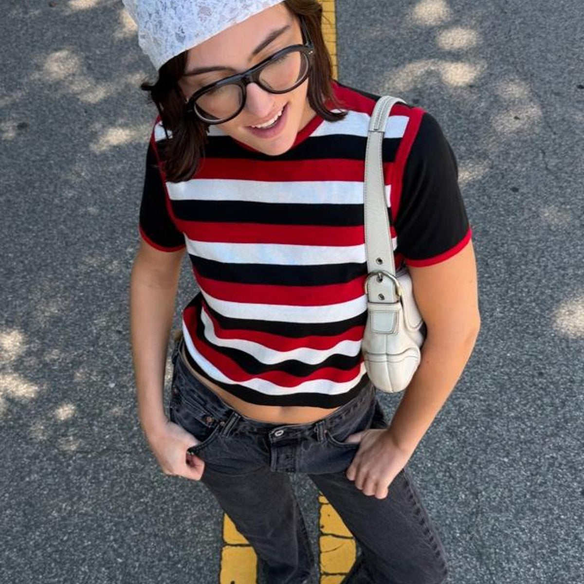 Vintage 90s Liz Sport striped short sleeve sweater top 🍒
