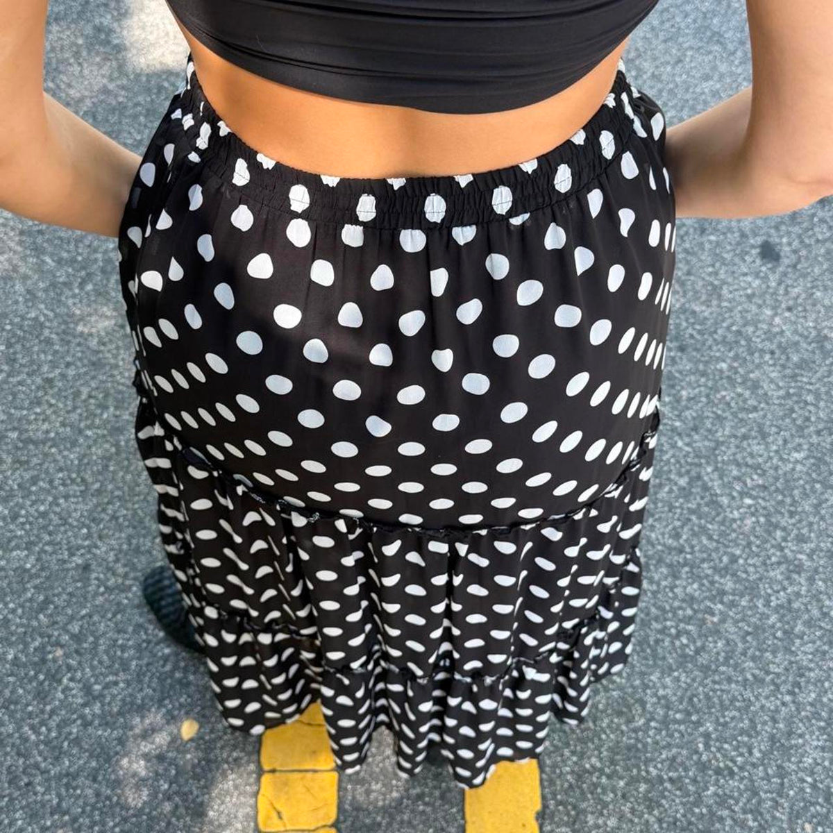 Vintage 90s style polka dot sheer maxi skirt