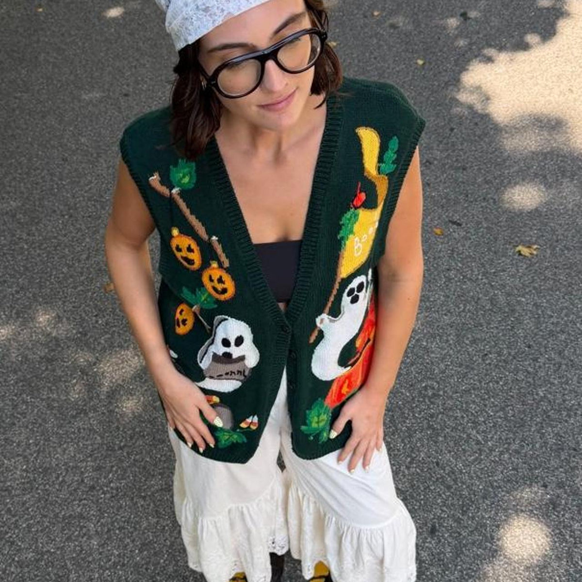 Vintage 90s green embroidered knitted sweater vest 👻🪦🎃