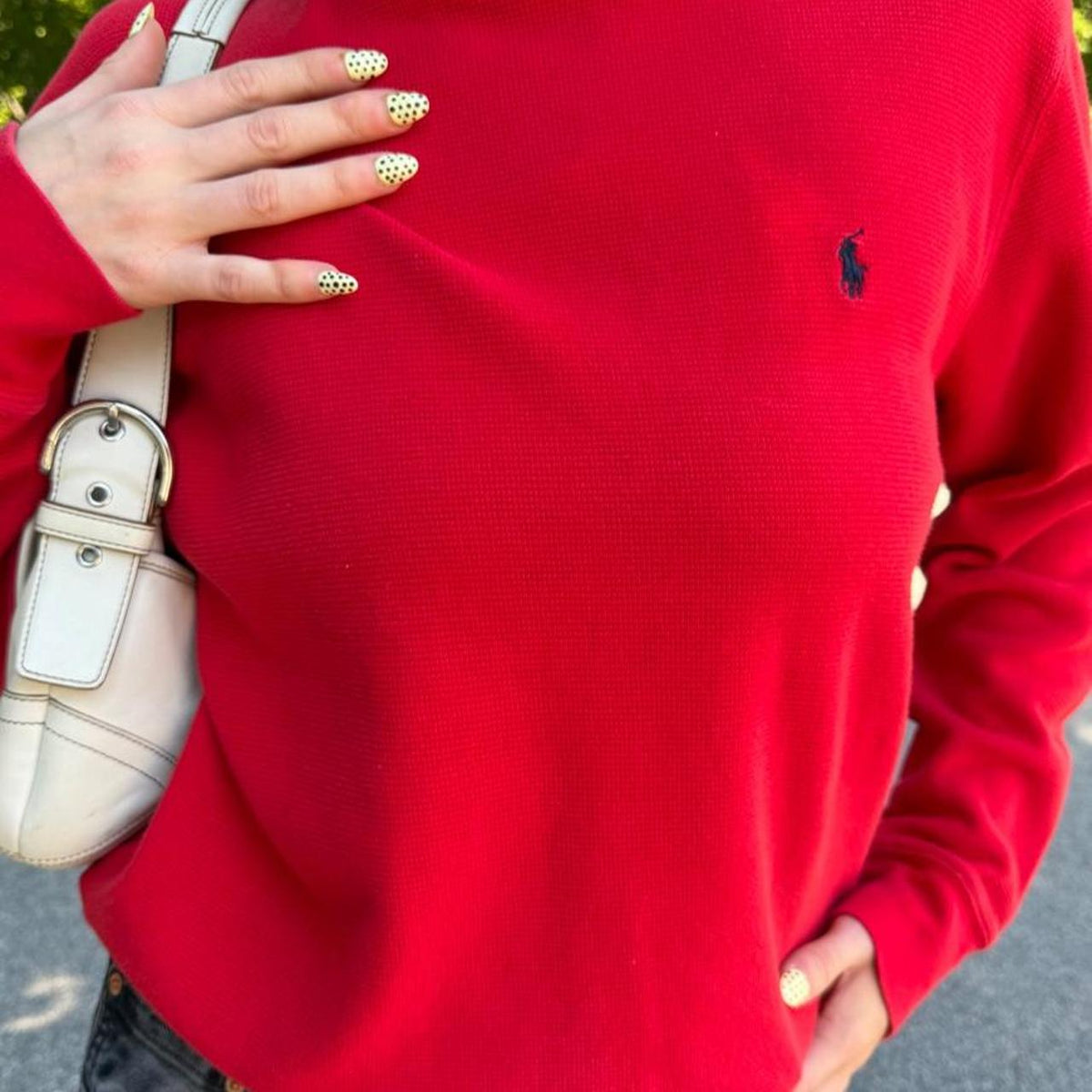 Vintage 90s Polo red waffle knit long sleeve 📕