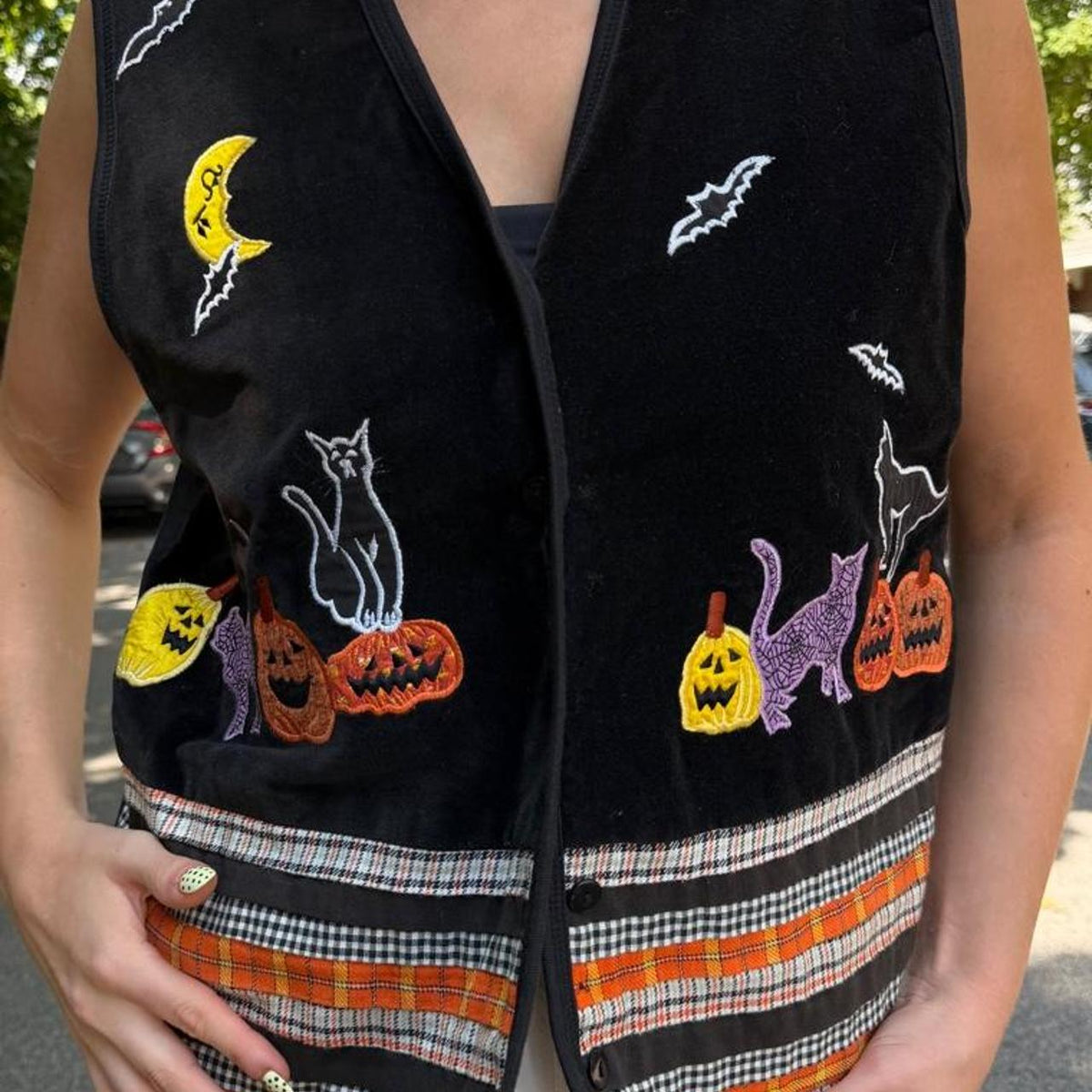 Vintage 90s velour embroidered halloween vest 🎃🐈‍⬛🌙