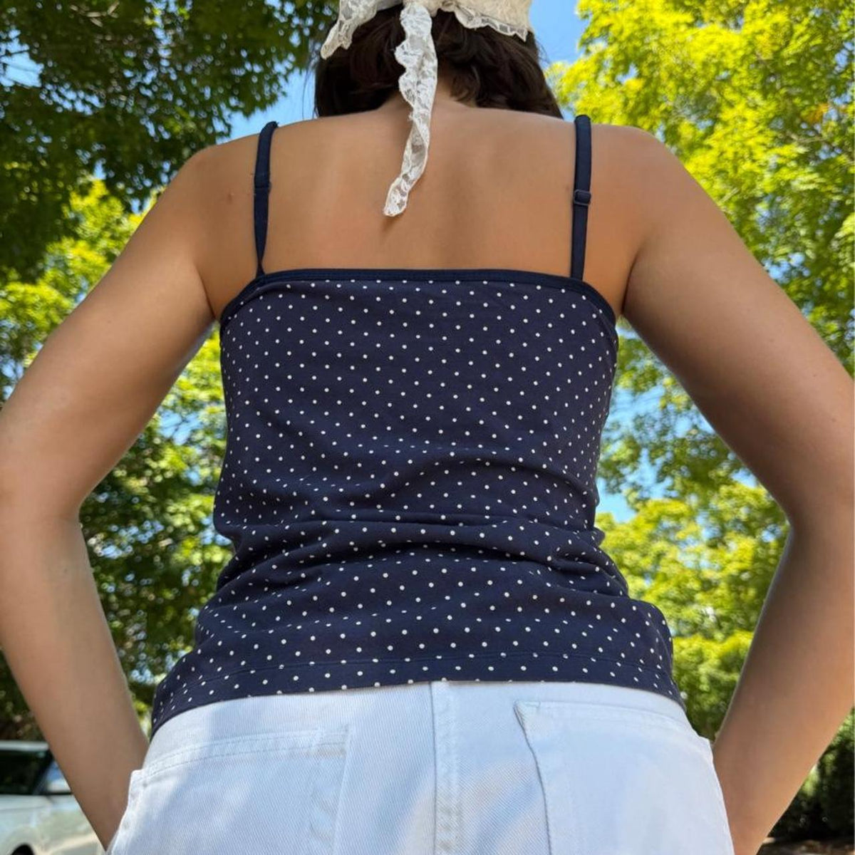 Navy blue cotton polka dot tank top ⛵️