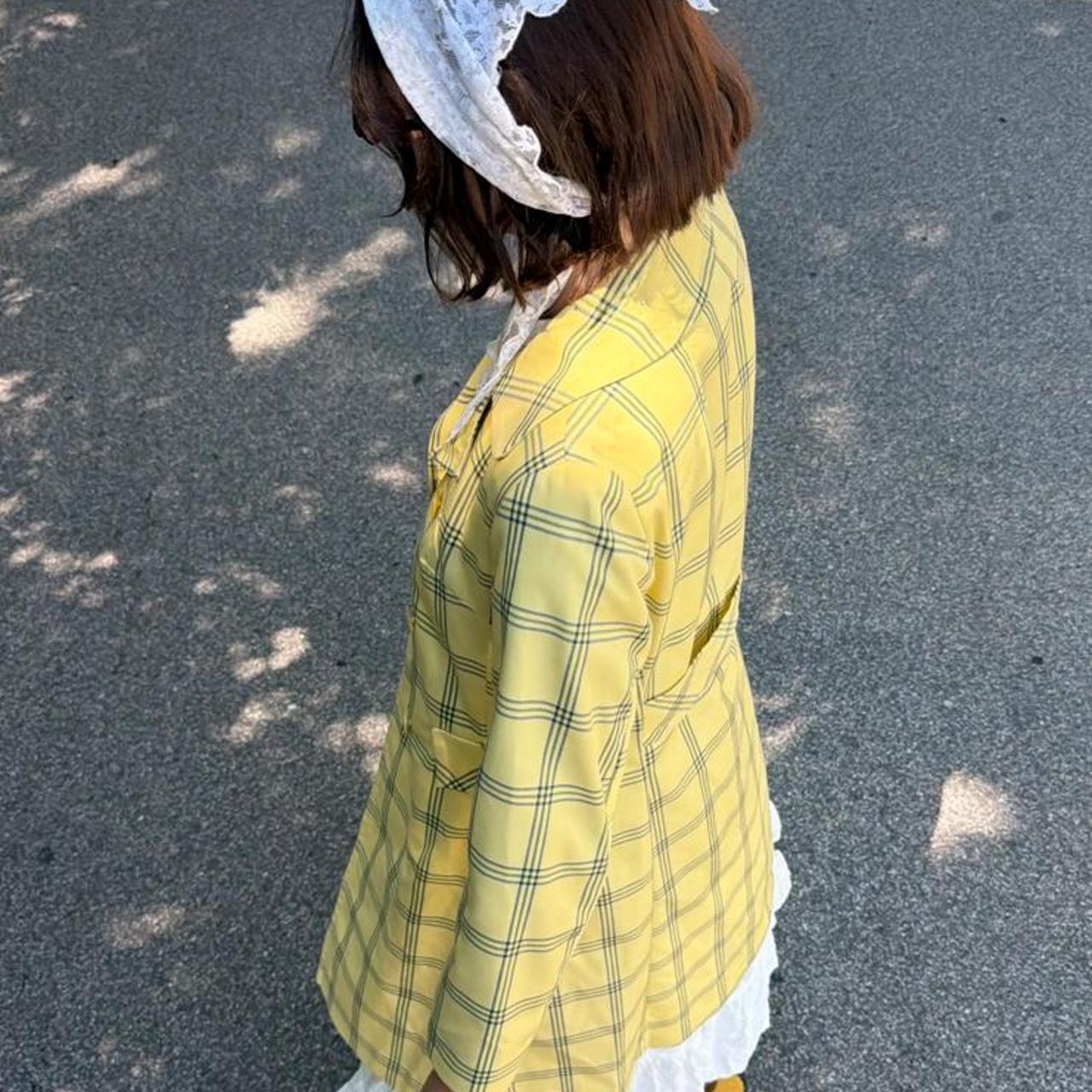 Vintage 1970s yellow plaid blazer long coat