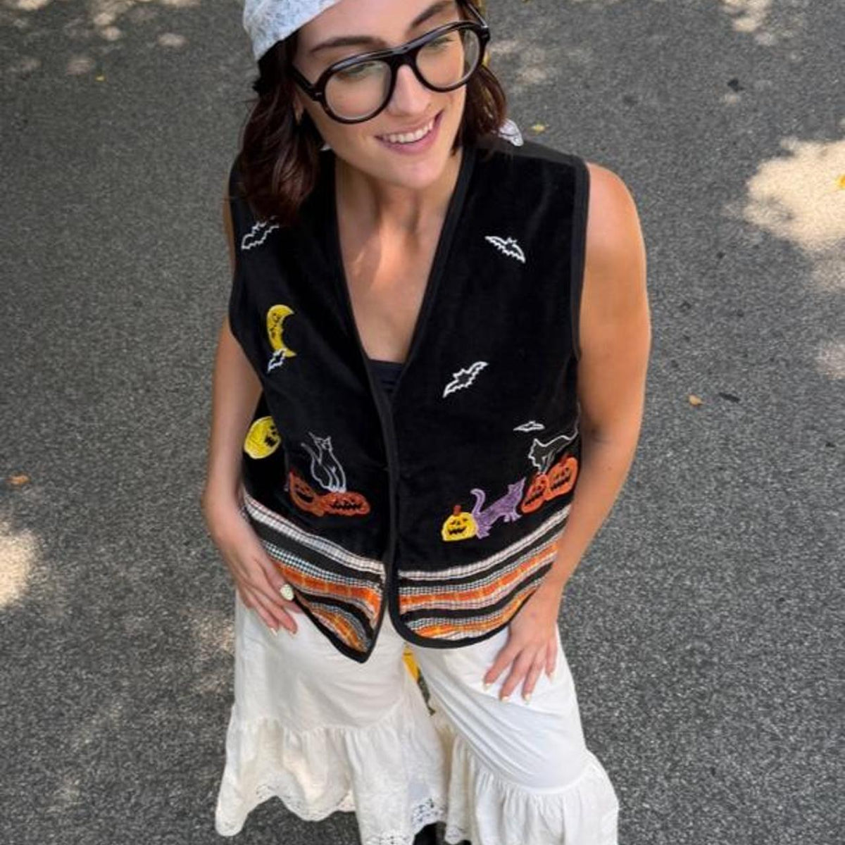 Vintage 90s velour embroidered halloween vest 🎃🐈‍⬛🌙