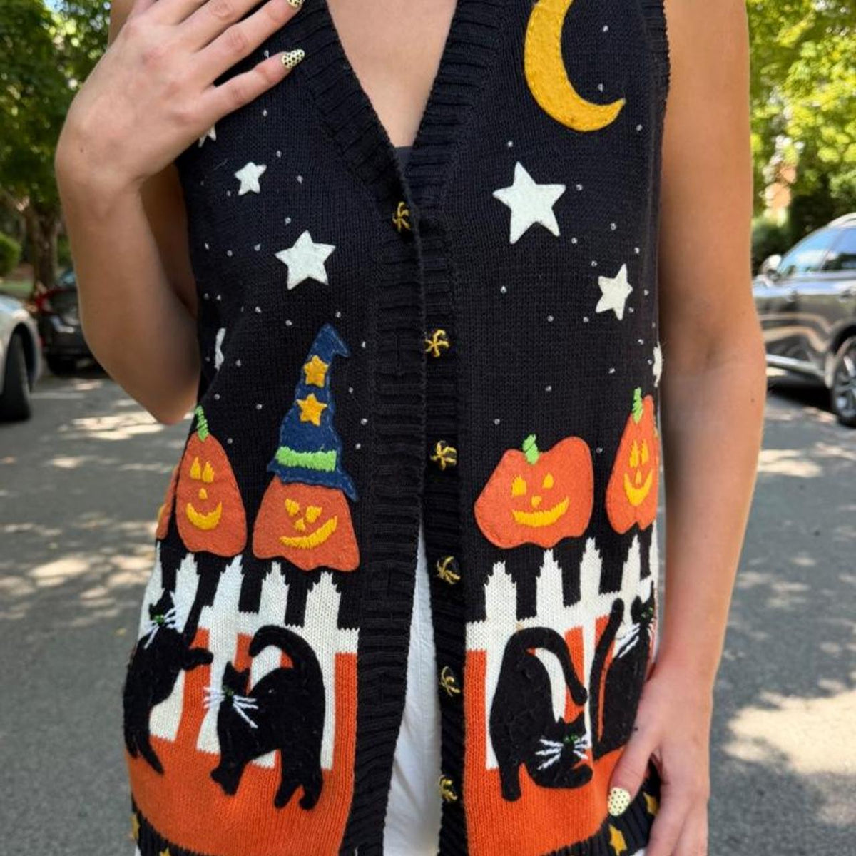 Vintage 90s Halloween sweater vest 🎃🐈‍⬛🌙✨