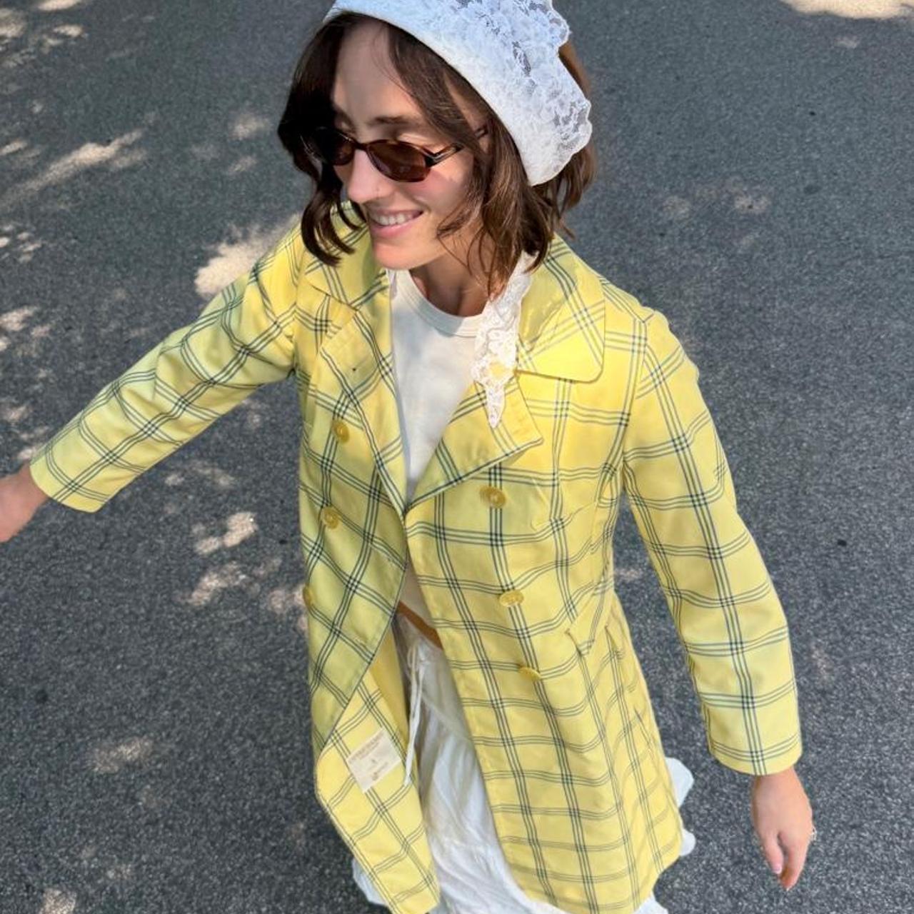 Vintage 1970s yellow plaid blazer long coat