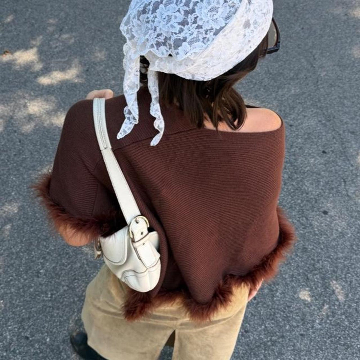 Brown faux fur knit poncho 🌻