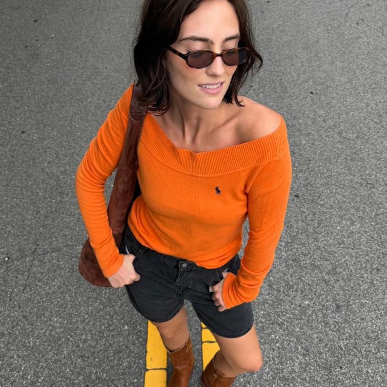 Vintage rare 90s orange off the shoulder Polo Ralph Lauren sweater🍊
