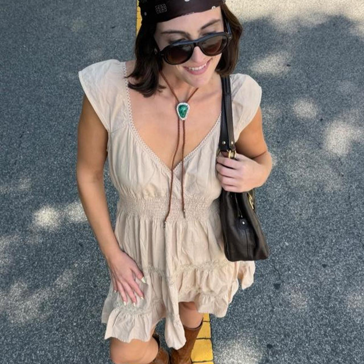 Vintage 90s beige boho mini dress 🌾