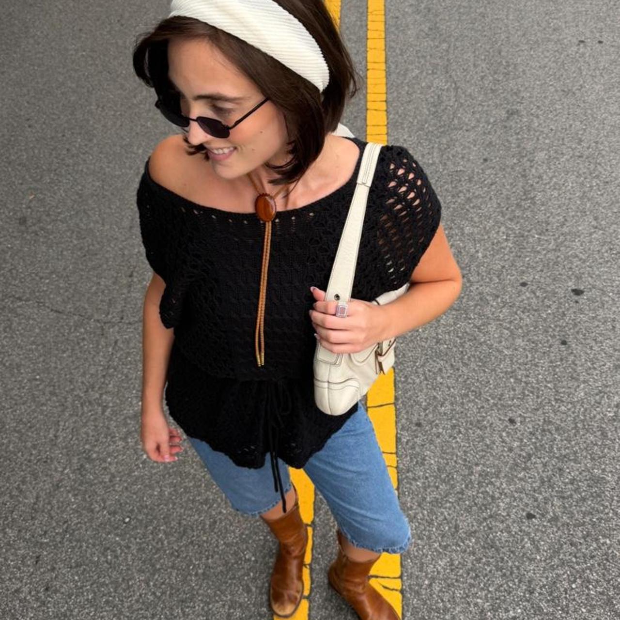 Vintage 90s silk black tie waist knit blouse