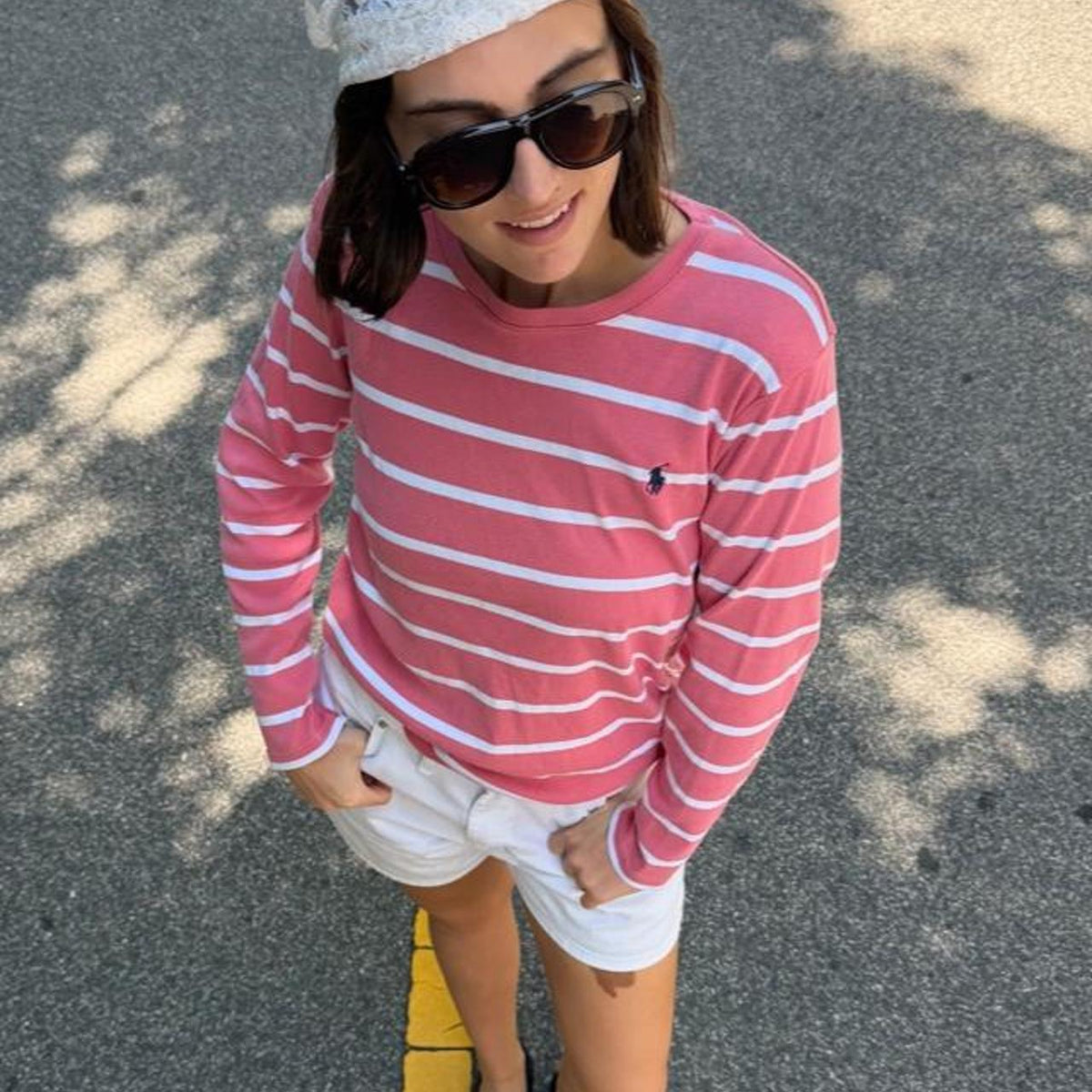 Ralph Lauren pink stripped polo long sleeve 🌸
