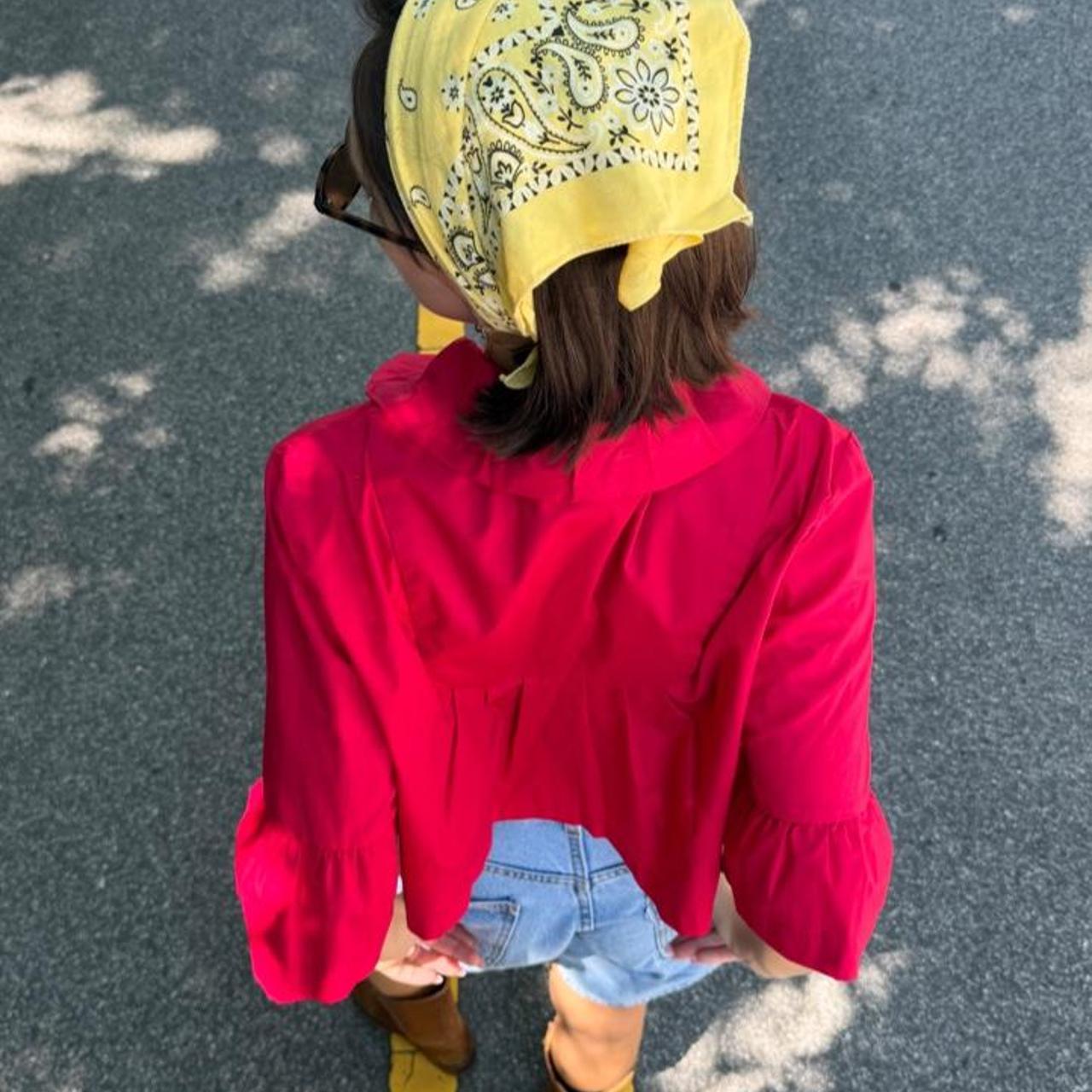 Vintage 90s red blouse with ruffled collar and tie front 🍎