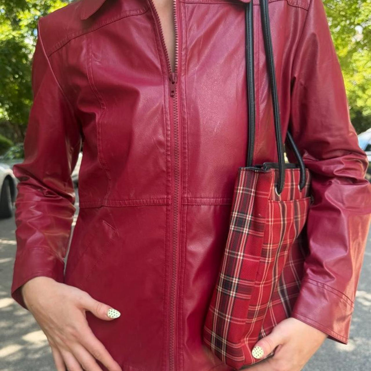 Vintage 90s red zip-up faux leather jacket 🇬🇧