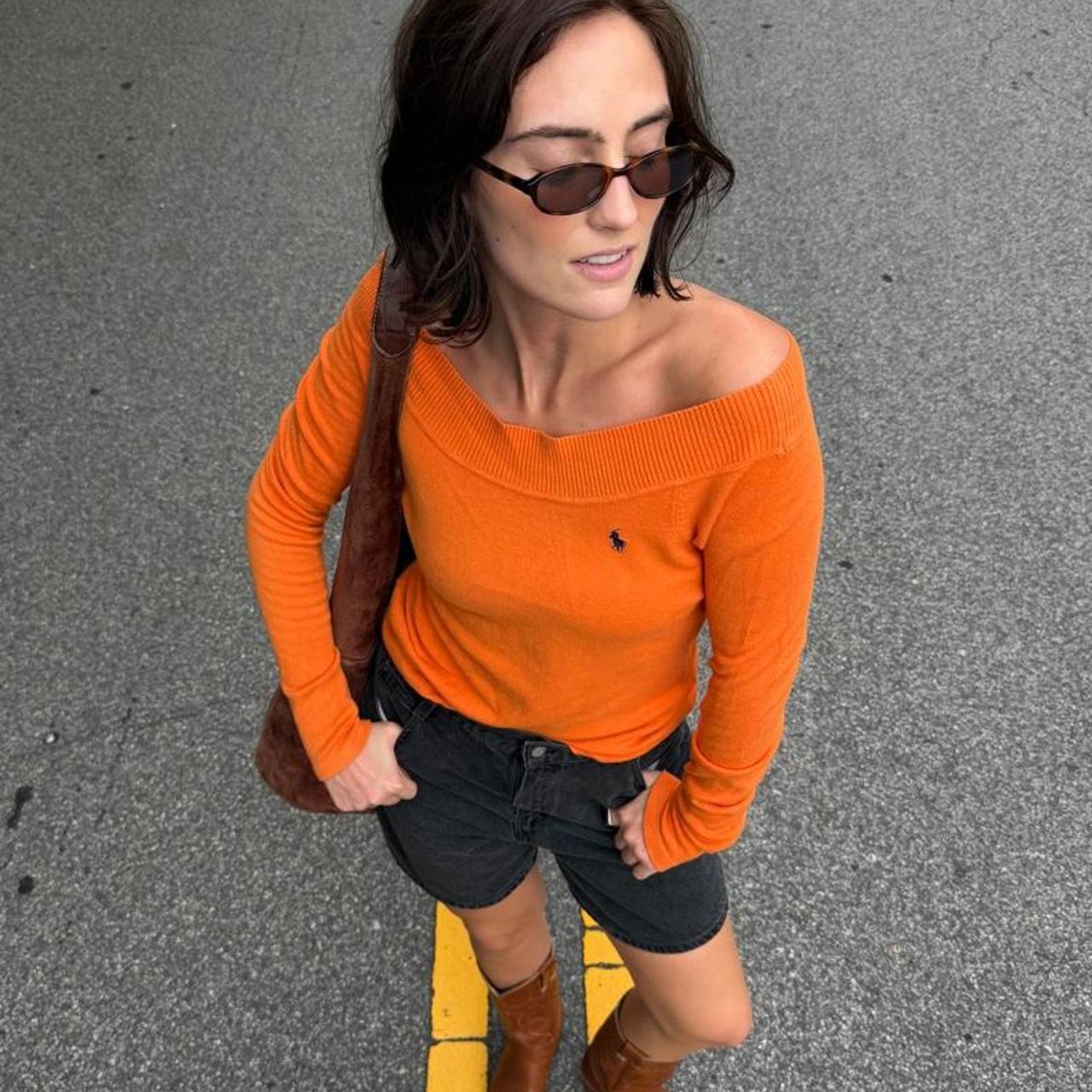Vintage rare 90s orange off the shoulder Polo Ralph Lauren sweater🍊