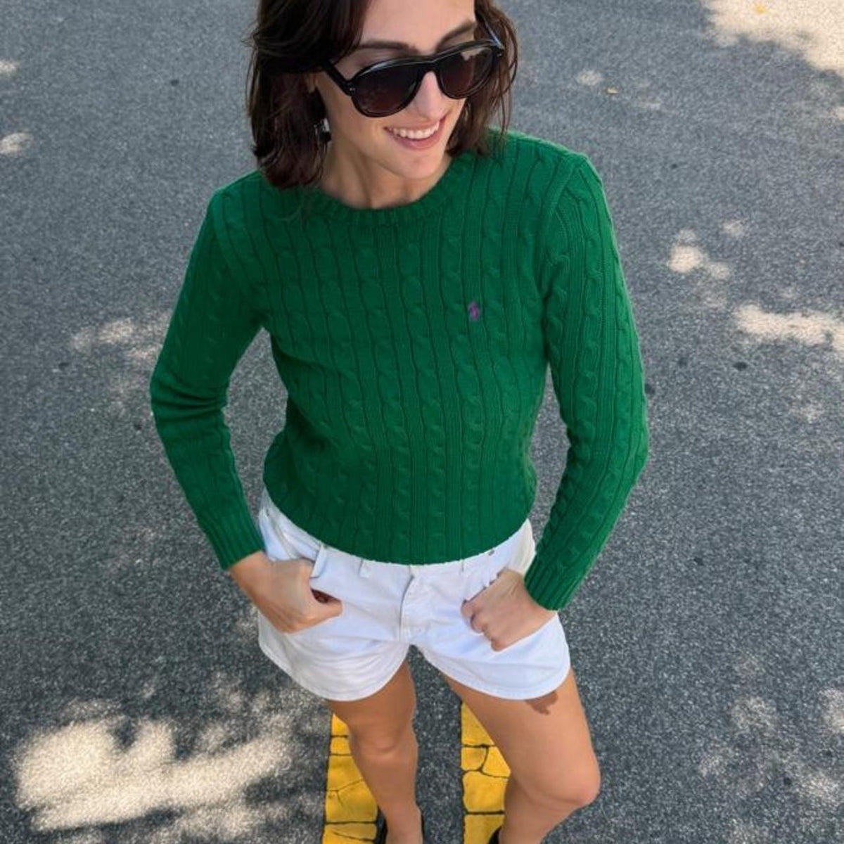 Green Ralph Lauren cable knit cotton sweater🍏