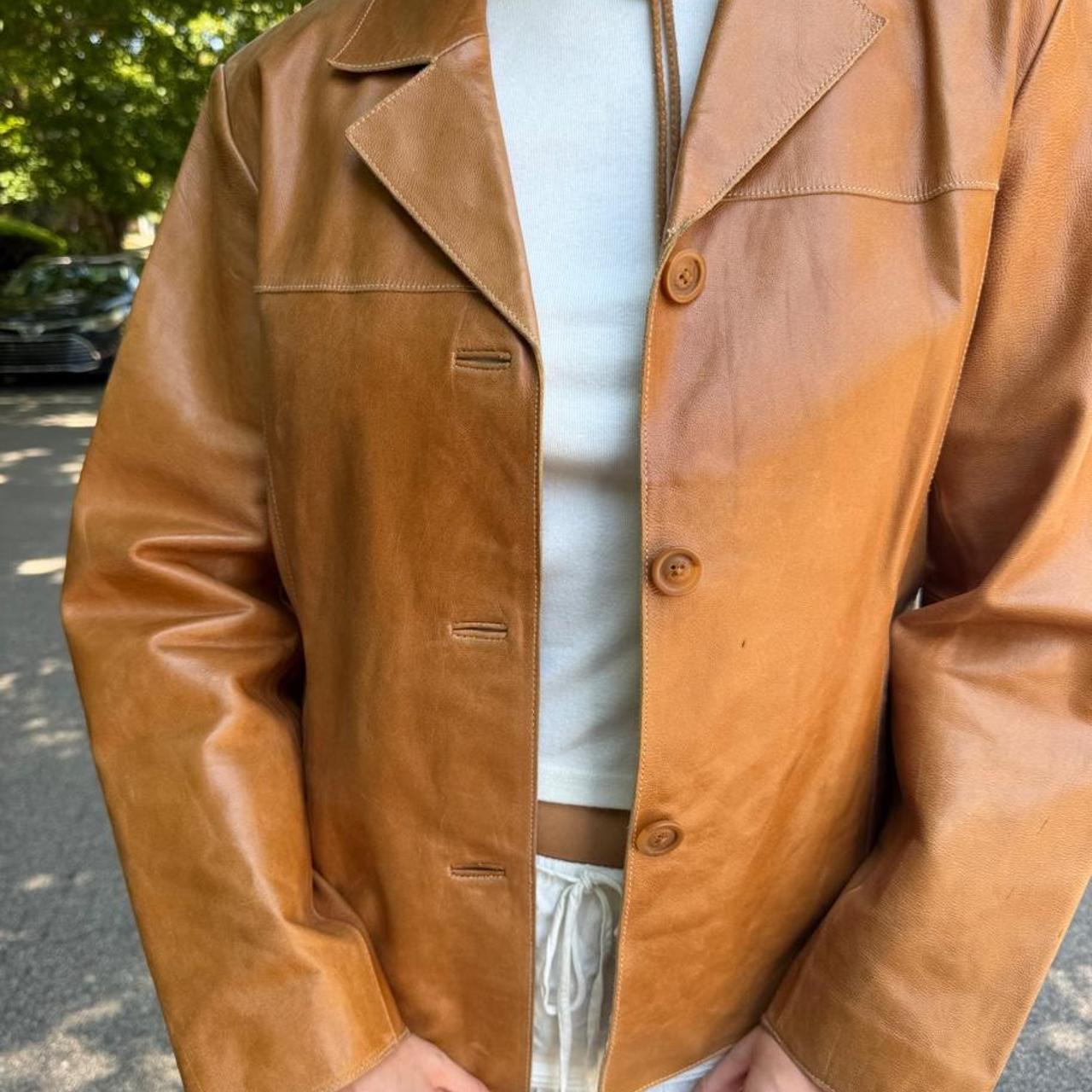 Vintage 90s genuine caramel leather jacket 🌞