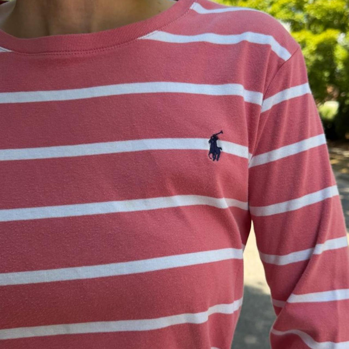 Ralph Lauren pink stripped polo long sleeve 🌸