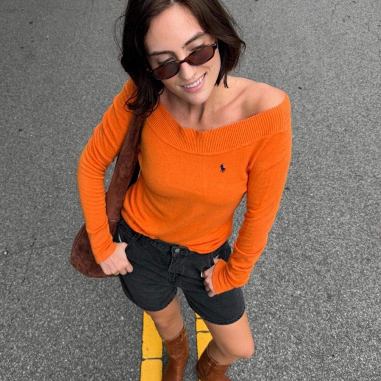 Vintage rare 90s orange off the shoulder Polo Ralph Lauren sweater🍊