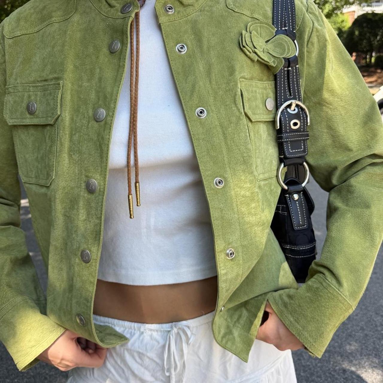 Vintage 90s green genuine leather flower jacket 🐛