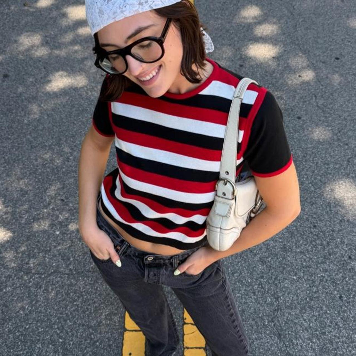 Vintage 90s Liz Sport striped short sleeve sweater top 🍒