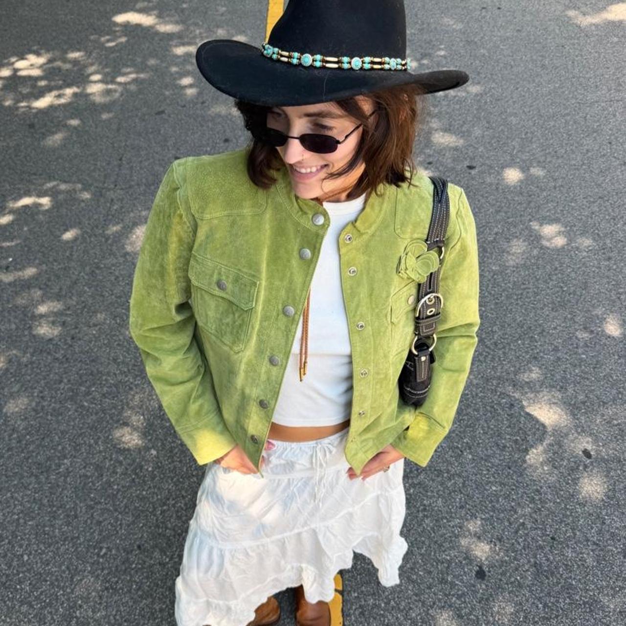 Vintage 90s green genuine leather flower jacket 🐛