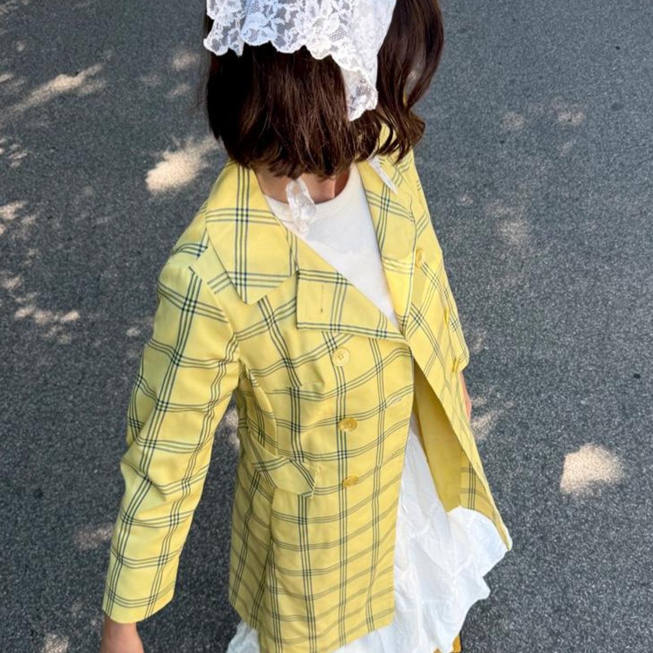 Vintage 1970s yellow plaid blazer long coat