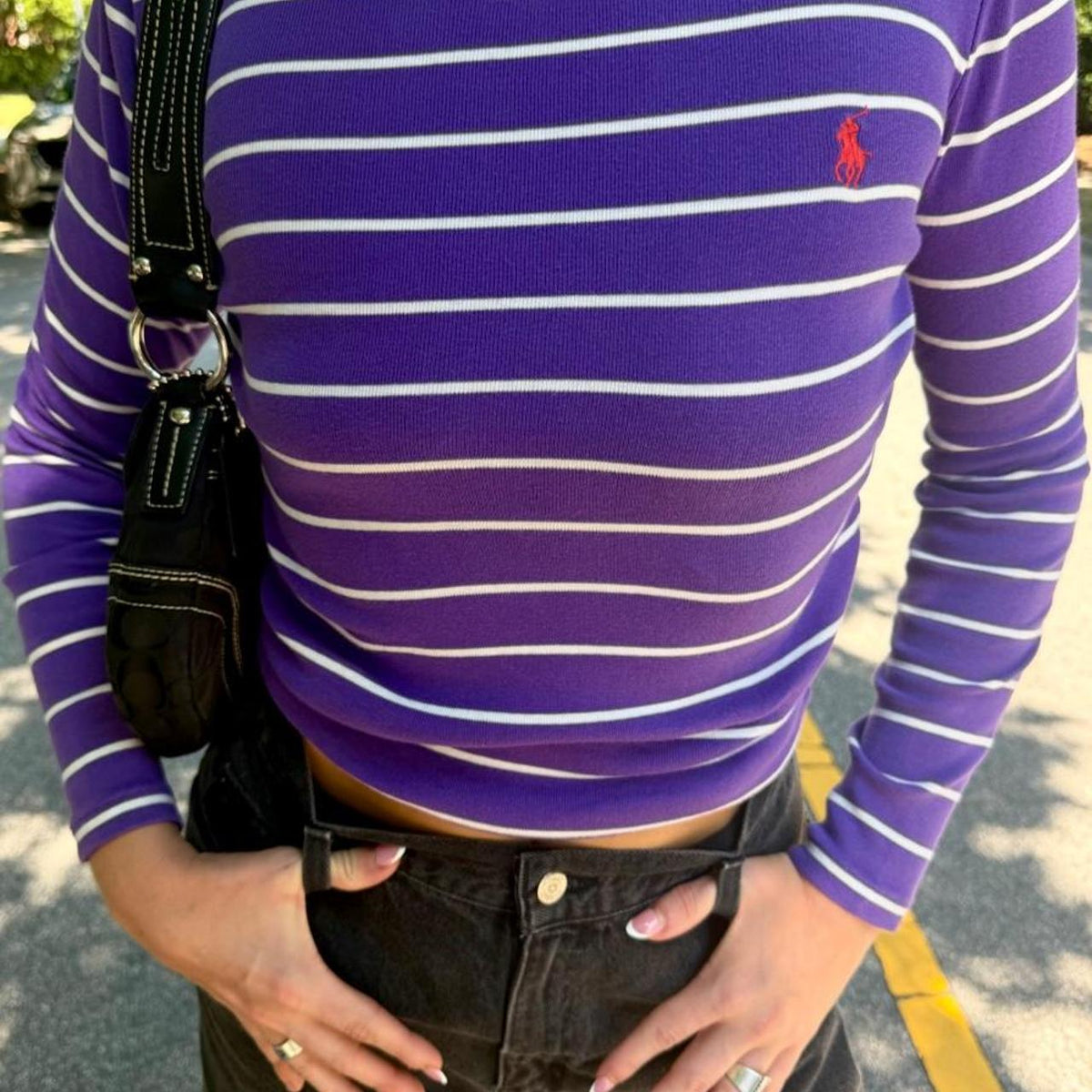 Vintage 90s polo purple w/ white stripes long sleeve