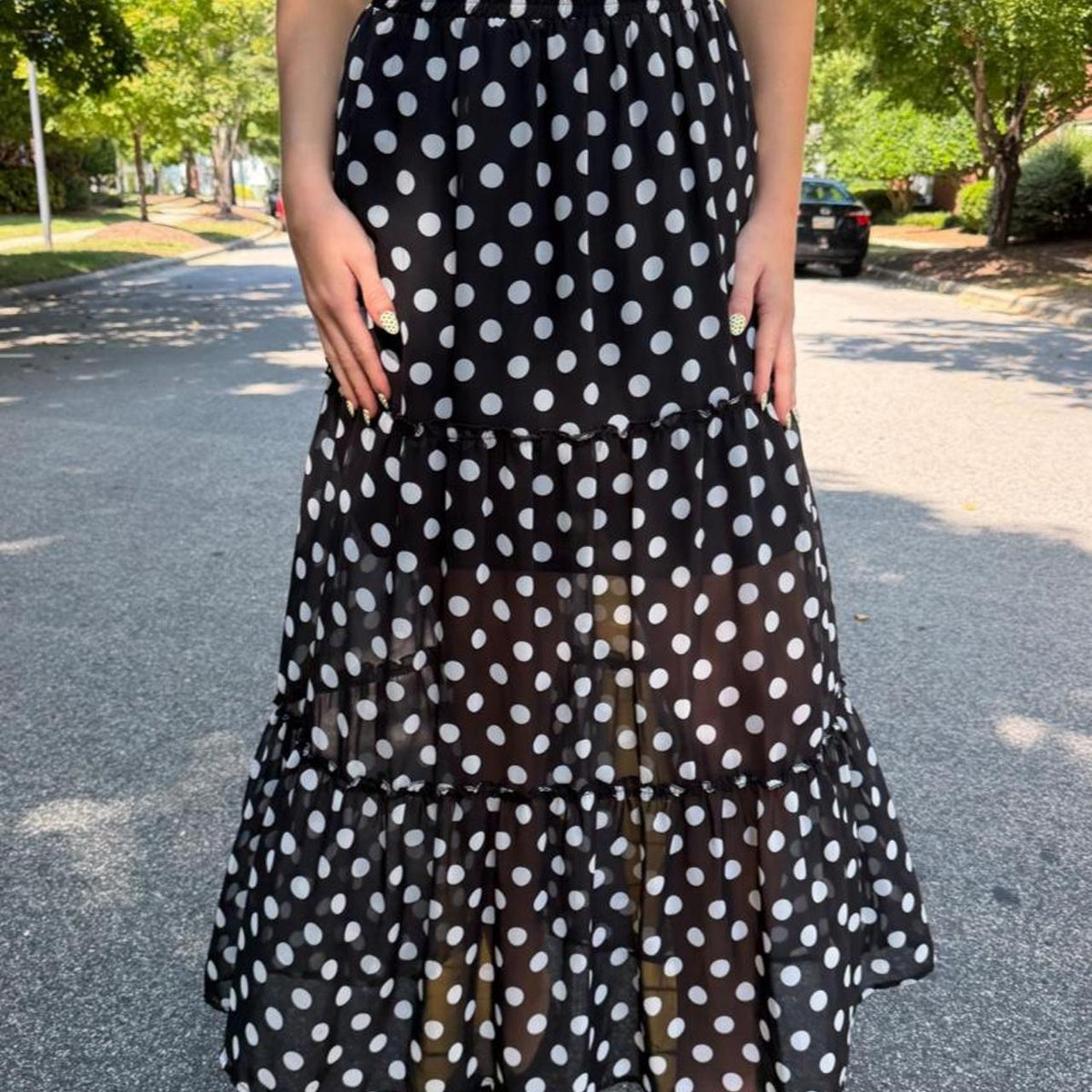 Vintage 90s style polka dot sheer maxi skirt