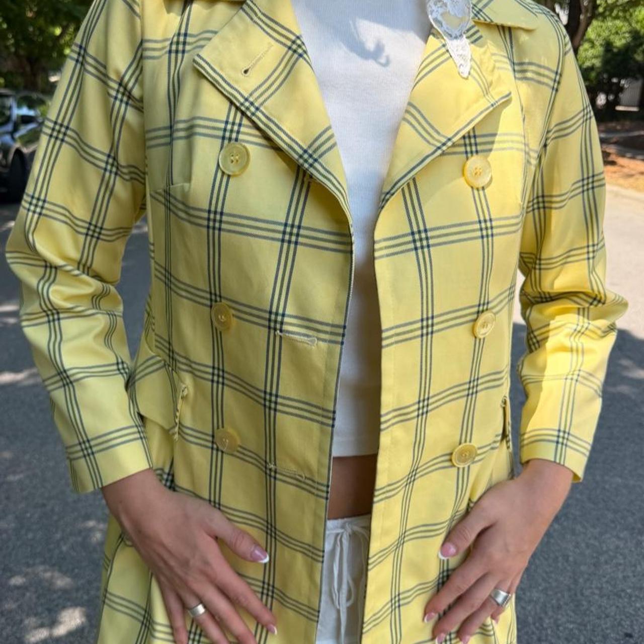 Vintage 1970s yellow plaid blazer long coat